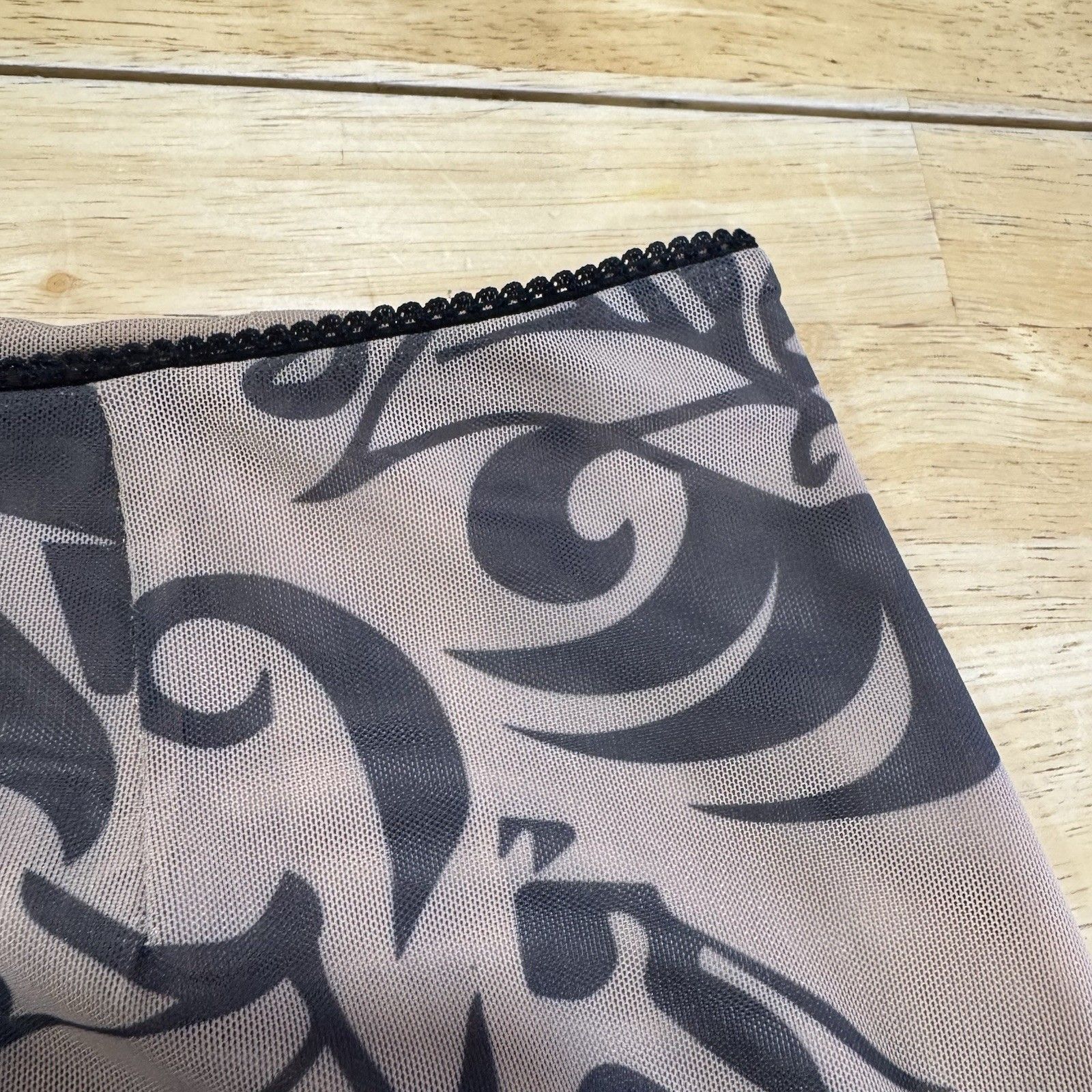 Miaou Mona Mesh Mini Skirt Nude Black Printed Club Festival Tattoo Tribal Small — image 5 of 8